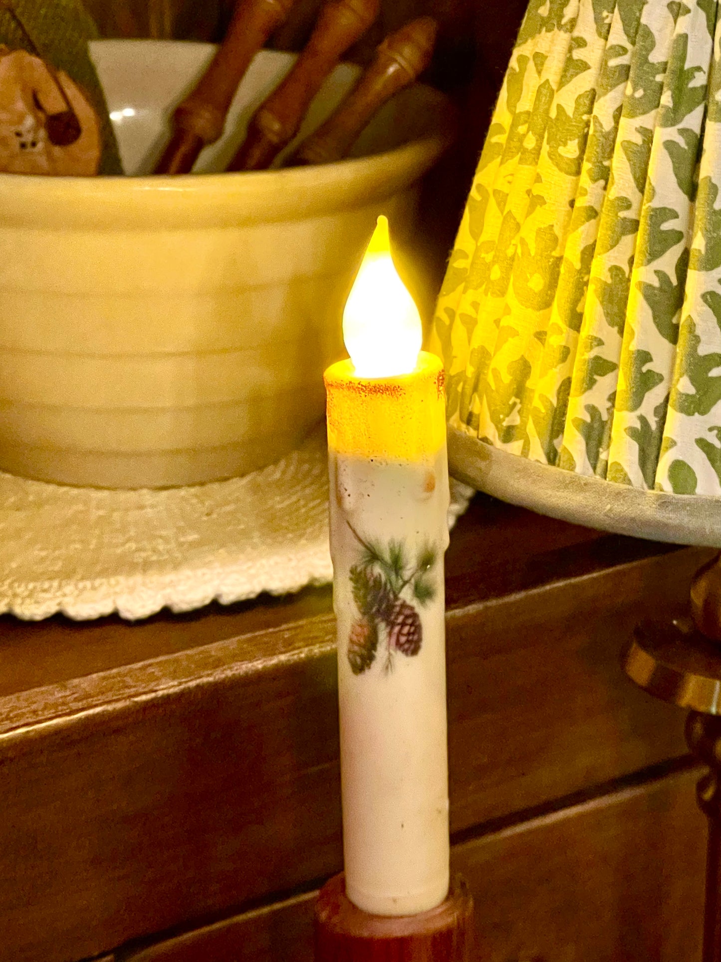 Pine Cone LED Timer Taper - 7"