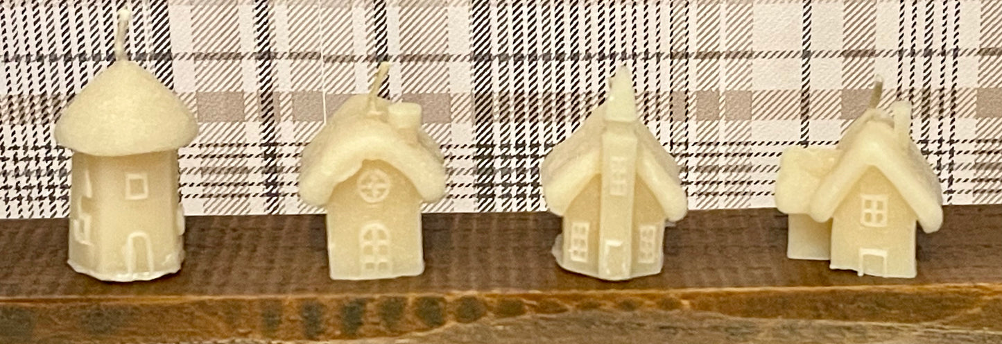 Litttle Village of Houses - Organic White Beeswax Candles (4)