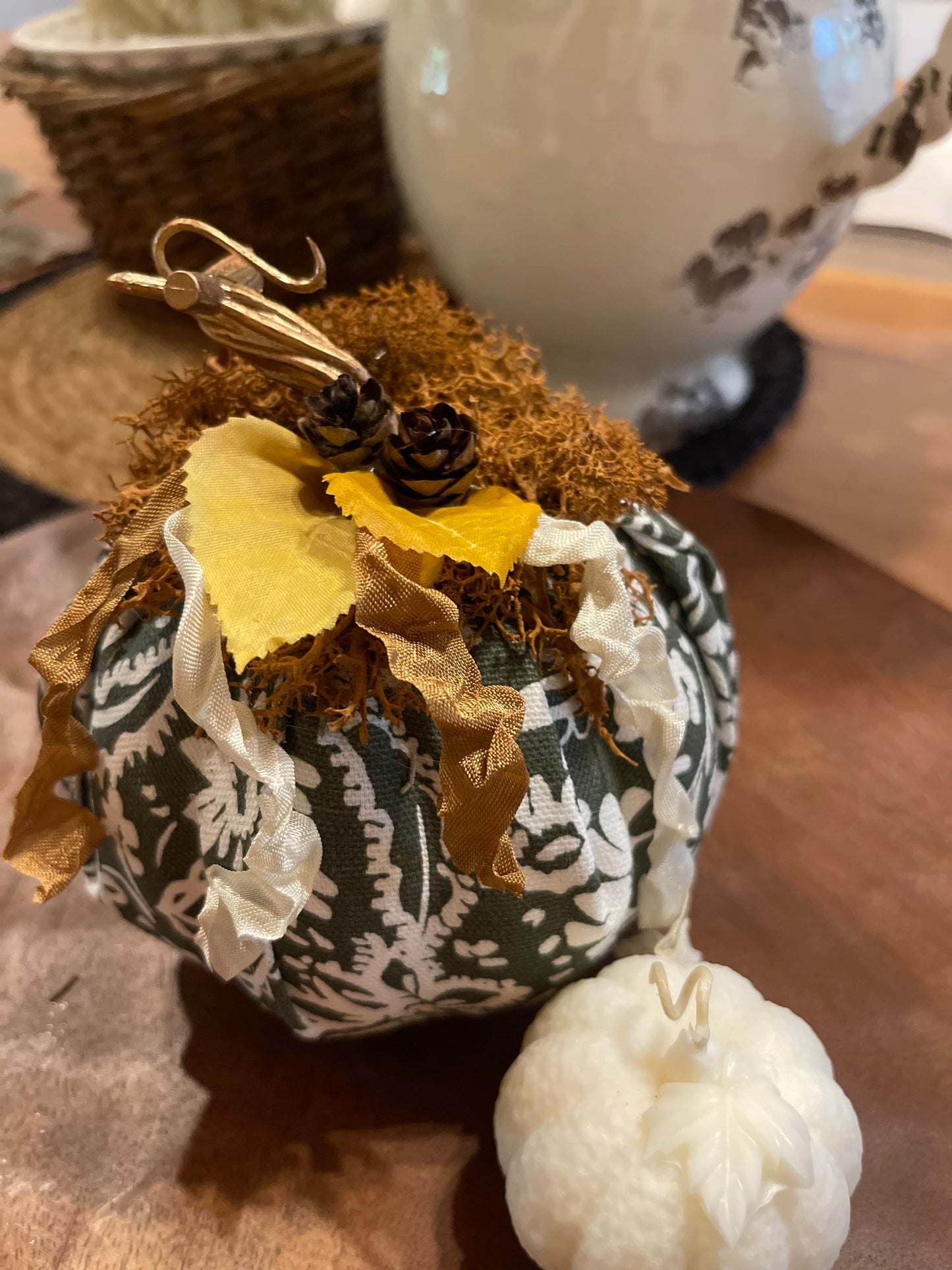 Olive Green Floral Pumpkin accented with Rusts