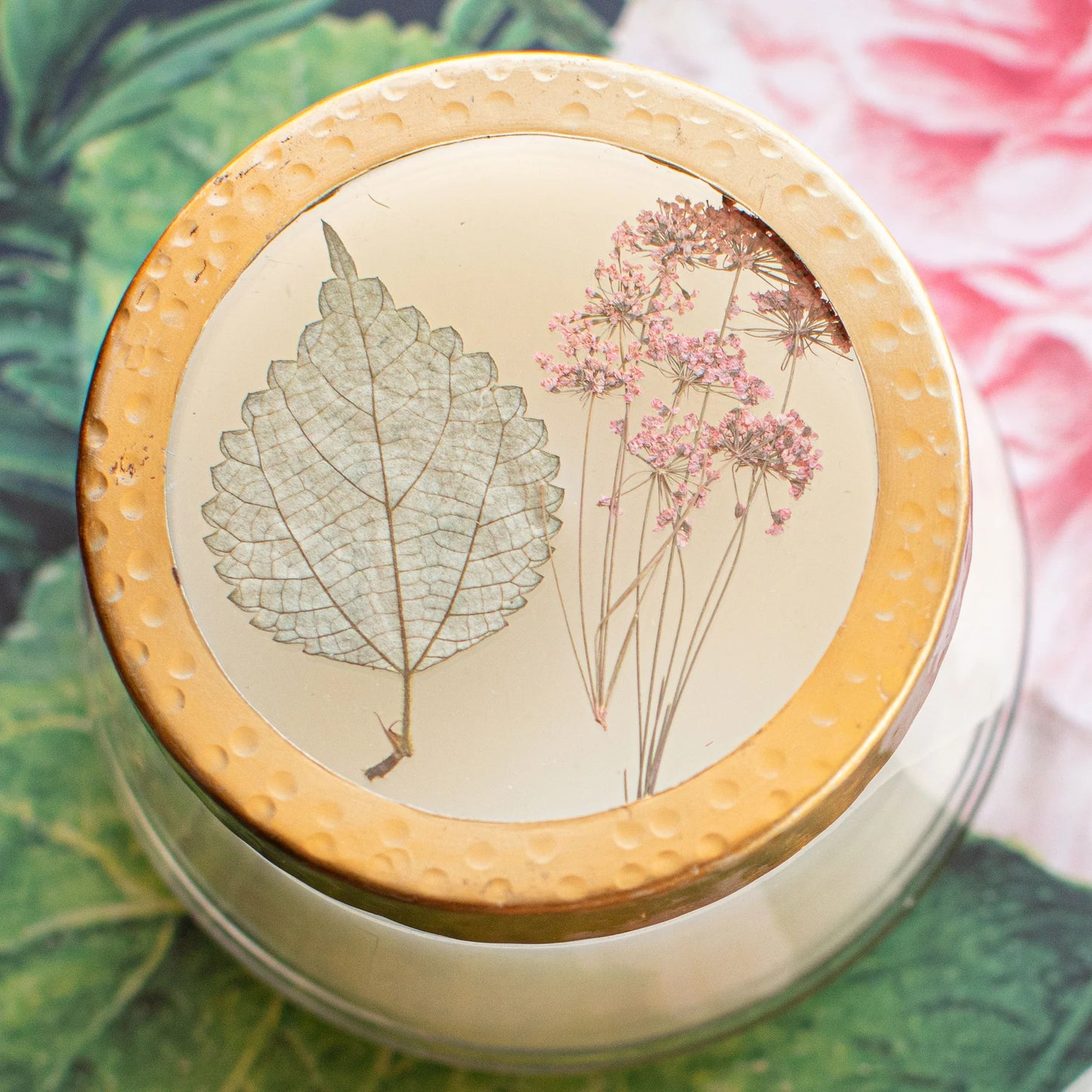 Apricot Rose Pressed Flower Candle