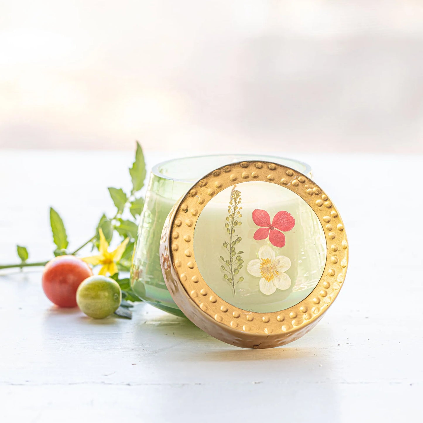 Watercolor Pressed Floral Candle - Tomato Vine