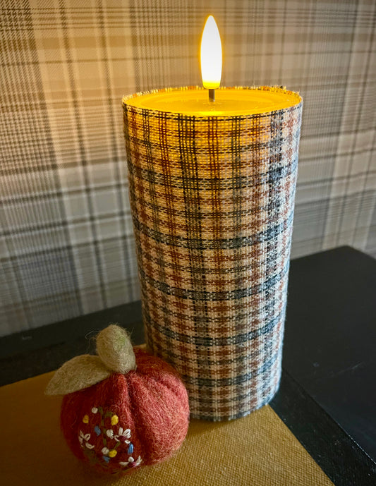 Tweed Pillar Candle with Timer  (LED)- 3x6