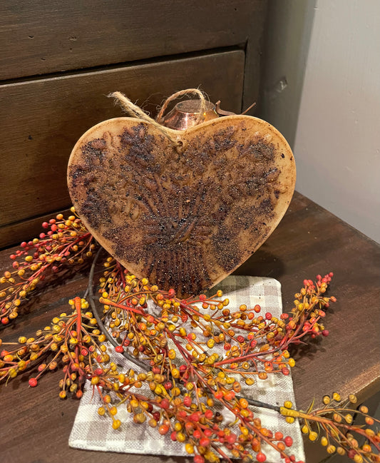 Primitive Beeswax Wheat Sheath Heart Ornament