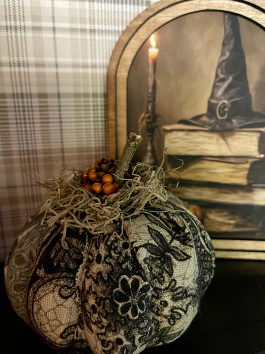Black Floral print with Bittersweet Berries Pumpkin