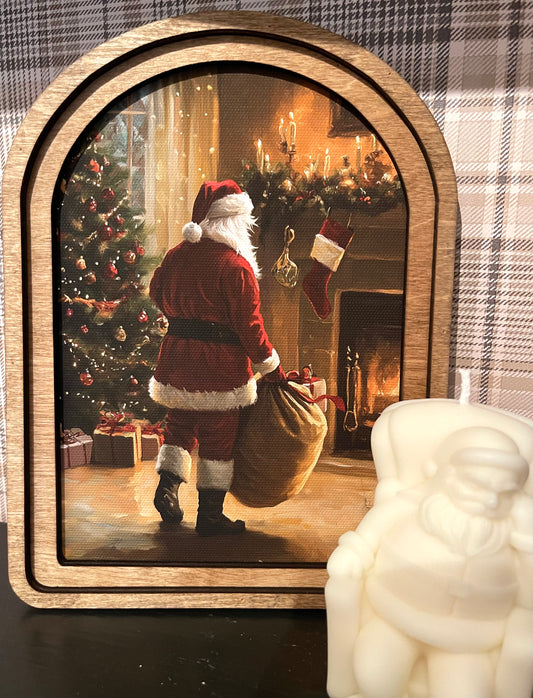 Santa Sneeking to Fireplace