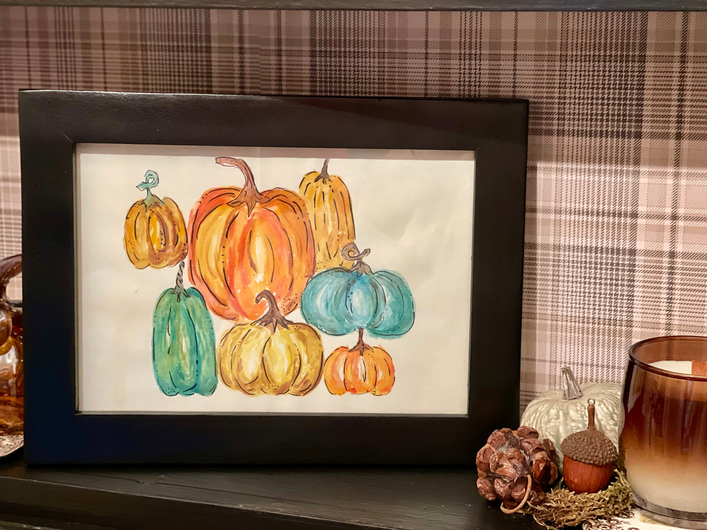 The Pumpkin Patch - Handpainted in a custom handmade frame