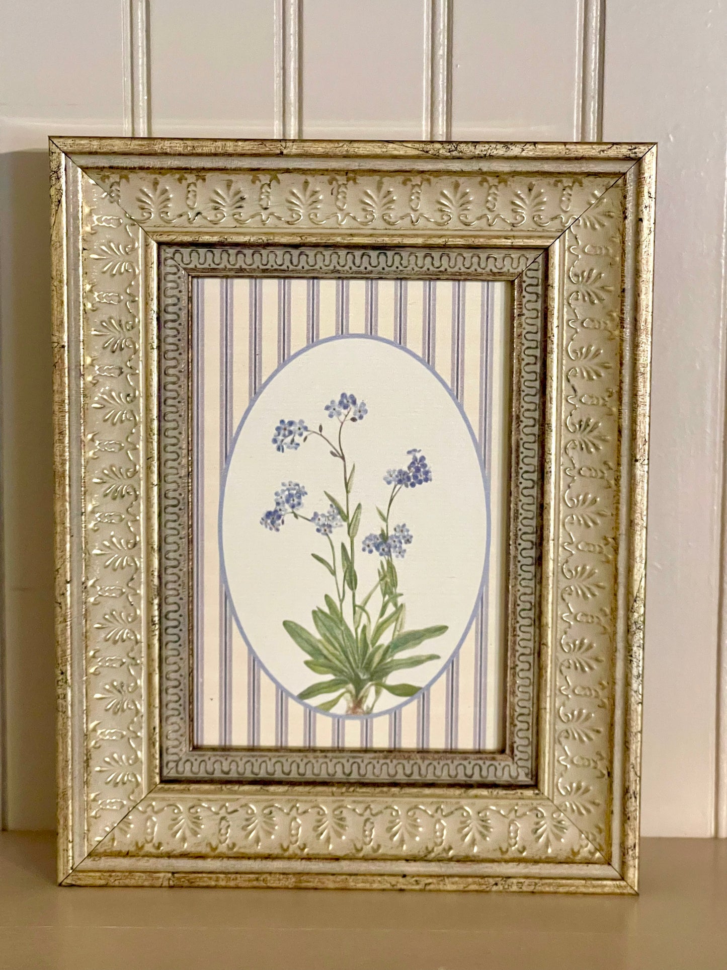 Blue Blooms on Stripe