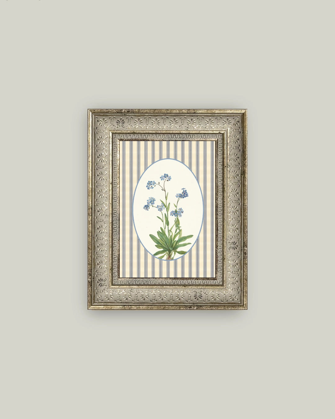 Blue Blooms on Stripe