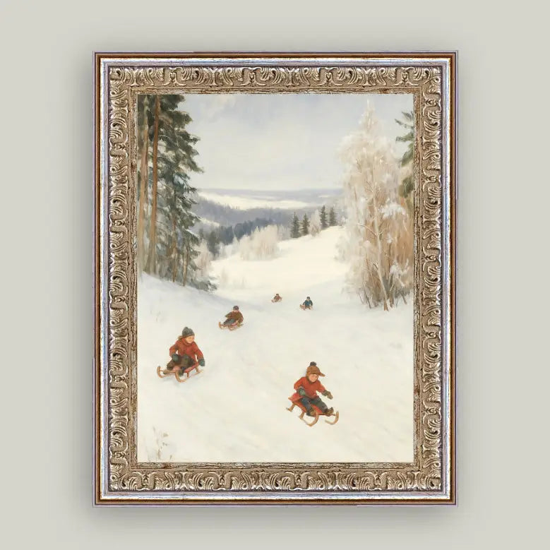 Gold Framed Vintage Sledding  8x10